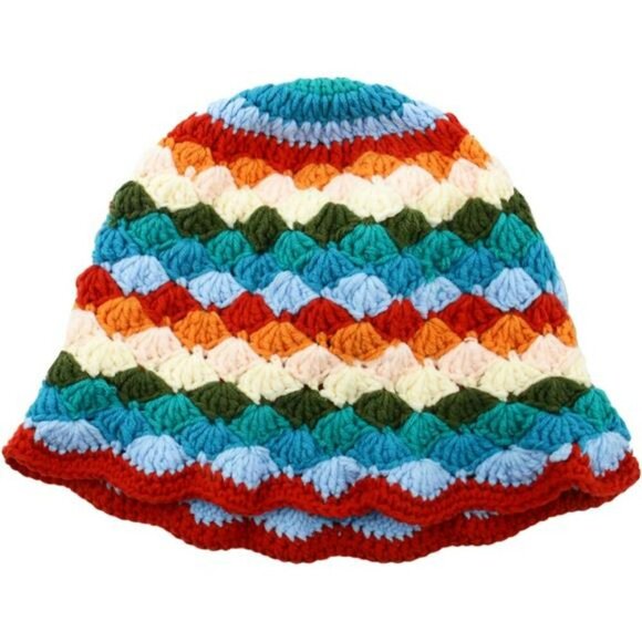 Crochet Knit Bucket Hat Floral Boho Fisherman Cap Handmade Travel Sun Hat - Picture 2 of 7